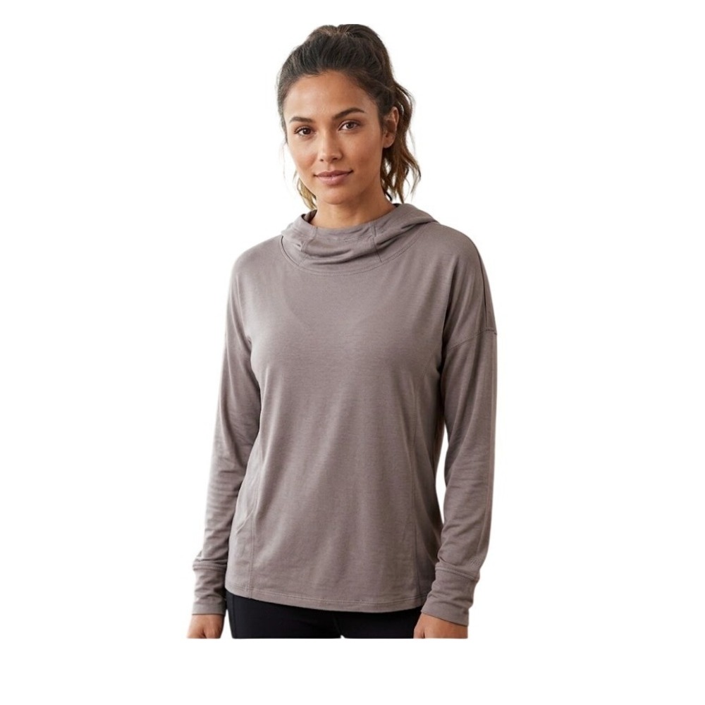 90 Degree‎ by Reflex Funnel Neck Hooded Tee Castlerock Gray Long Sleeve Athletic